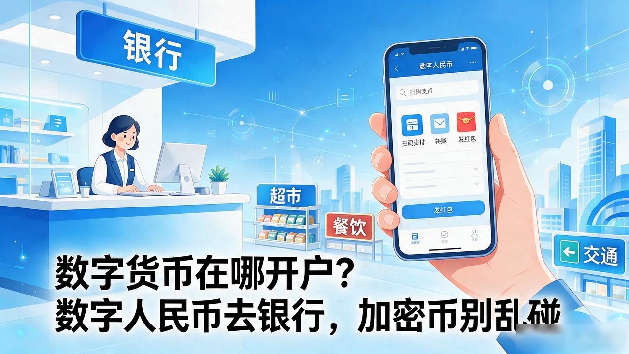 数字货币在哪开户？数字人民币去银行，加密币别乱碰